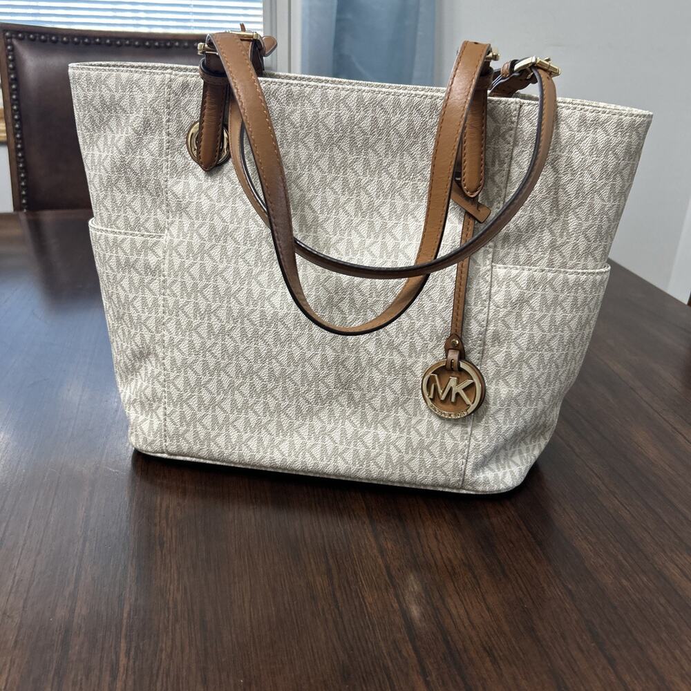 MICHAEL KORS BAG JET SET SIGNATURE TOTE VANILLA BROWN SHOULDER BAG HAND BAG